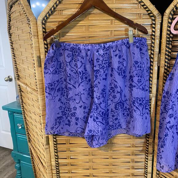 Cacique Sheer Purple Floral Pajama Set 18/20 Mesh Tank & Shorts Sleepwear - Picture 5 of 8